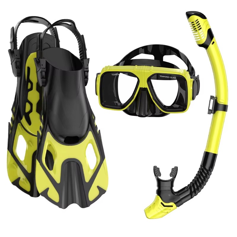 Diving Mask - プロ仕様3ピースシュノーケルダイビングキット シリコンマスク シュノーケルチューブ＆フィン 水泳シュノーケリング ウォータースポーツセット