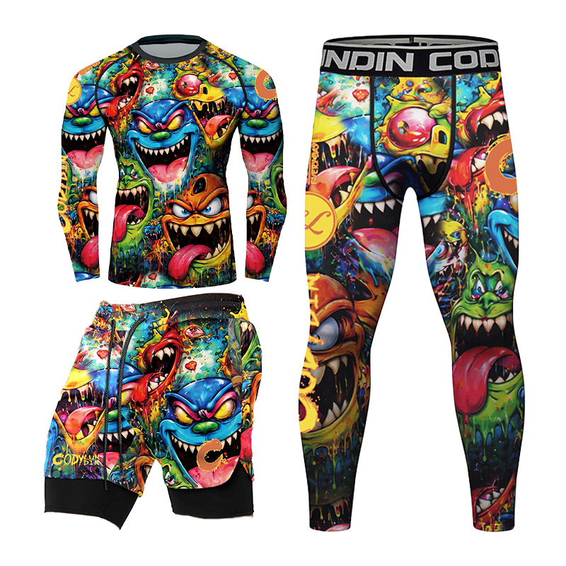 3Dカラフルモンスターグラフィティ柄、メンズ用コンプレッショ - Rash Guard のレビューと価格