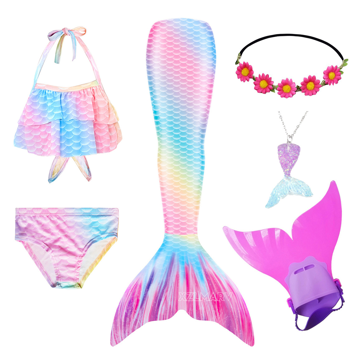 6 ピース/セットアリエル女の子水泳マーメイドテールモノフィ - Swim Fins のレビューと価格