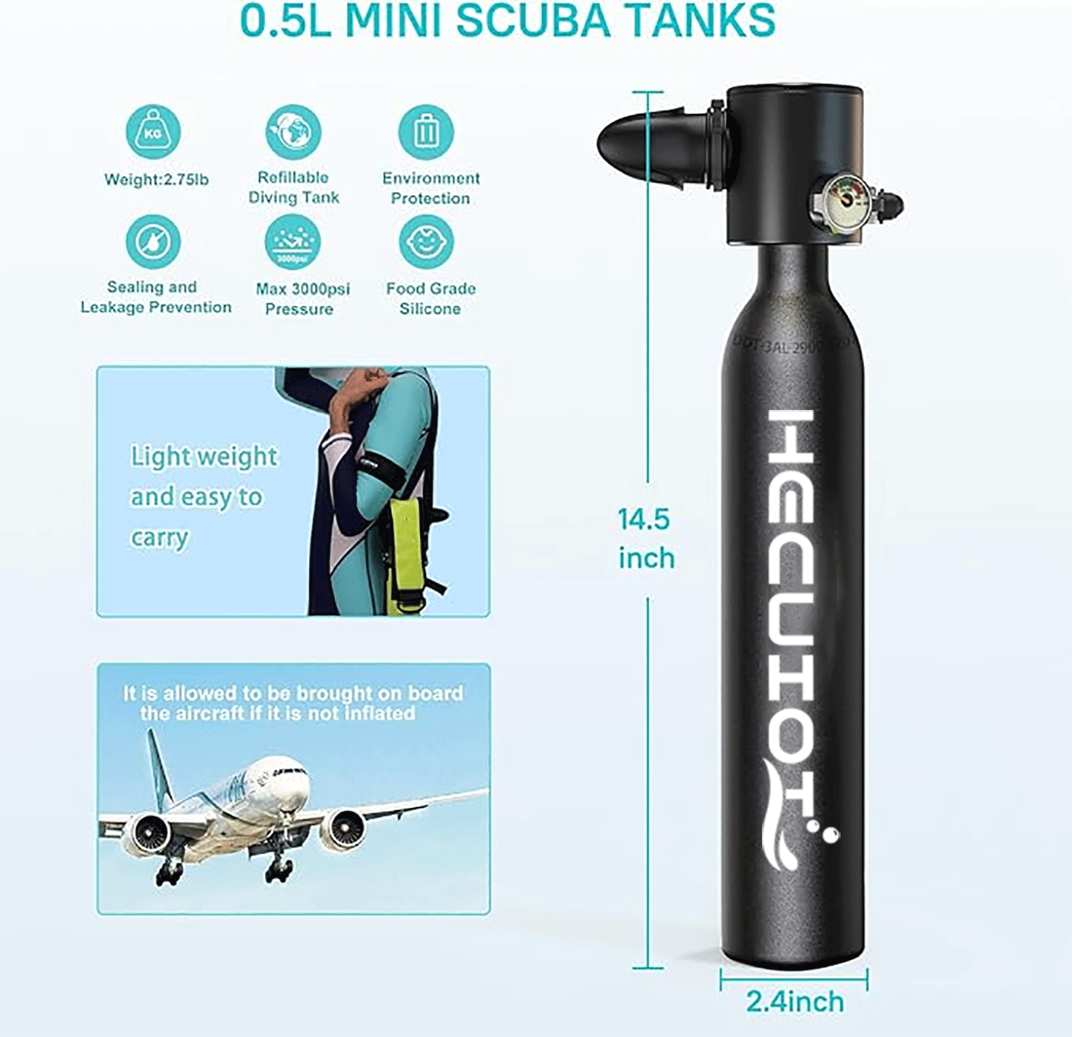 HECUIOI ミニスキューバタンクダイビング機器 0.5L - Snorkel Set のレビューと価格
